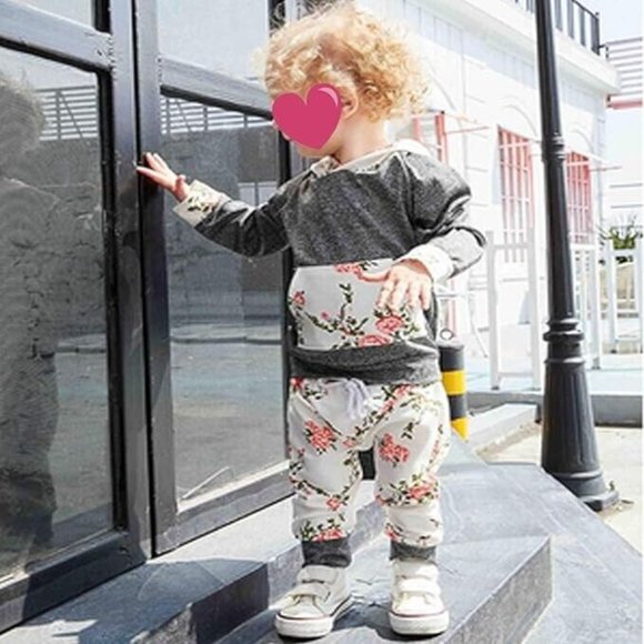 Baby Girl 2 Piece Outfit Floral Hoodie and Pants Matching Headband 12/18 Months - Picture 6 of 7